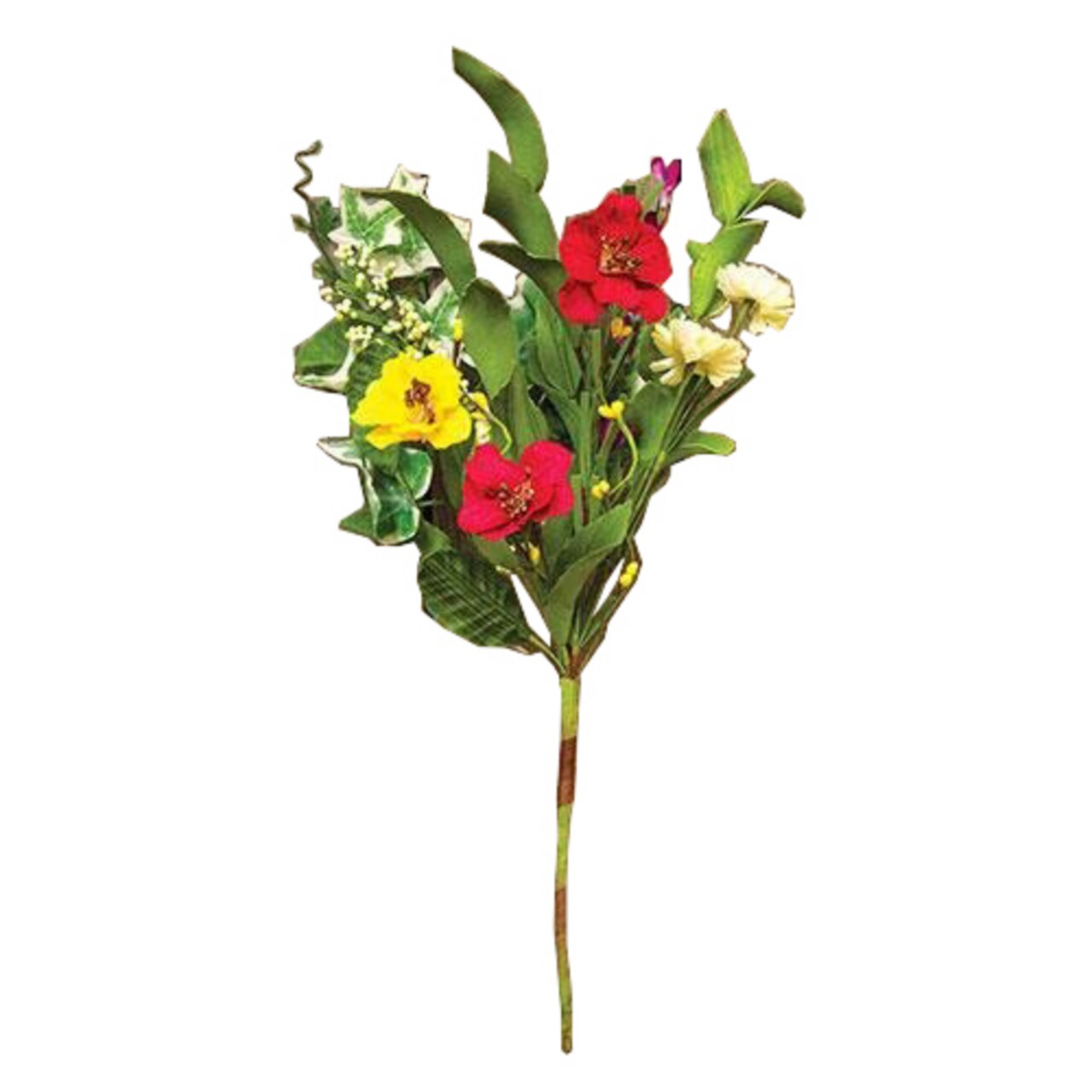 Set of 3 Hibiscus Flower Bush Artificial Mixed Greens Berries 14 Inch Decorative Floral Stem Home Vase Table Centerpiece Accent